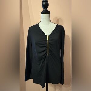 Michael Kors Black Women's Top with Gold Zipper Size Large